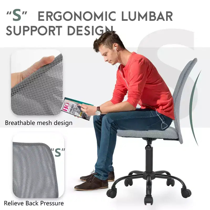 Chaise de bureau sans accoudoirs en maille, dossier mi-hauteur, avec soutien lombaire, réglable en hauteur, 113 kg