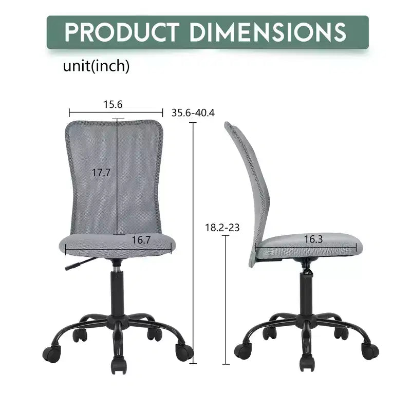 Chaise de bureau sans accoudoirs en maille, dossier mi-hauteur, avec soutien lombaire, réglable en hauteur, 113 kg