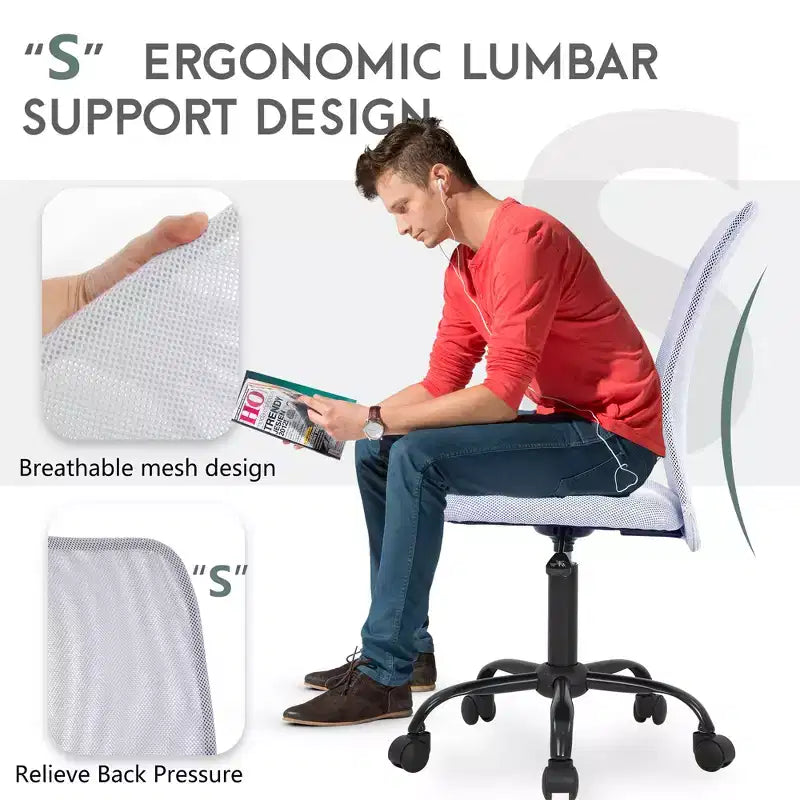 Chaise de bureau sans accoudoirs en maille, dossier mi-hauteur, avec soutien lombaire, réglable en hauteur, 113 kg