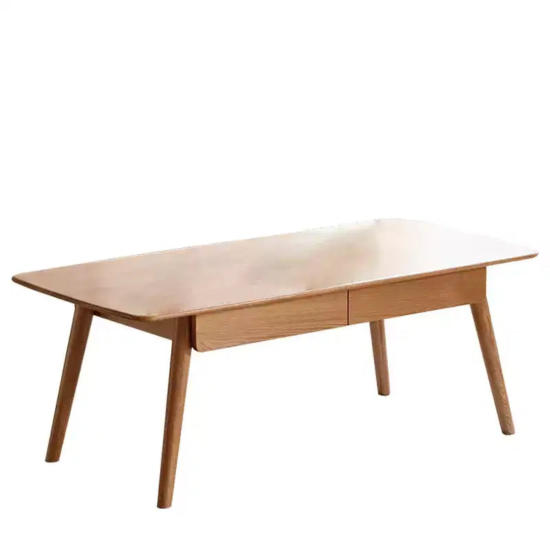 Solid Oak Wood Coffee Table with Drawers & Open Shelf, 39.37" W, Brown
