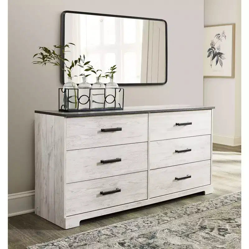 6-Drawer Dresser, Two-Tone Whitewash & Rustic Gray, Modern Farmhouse, 52.72"W
