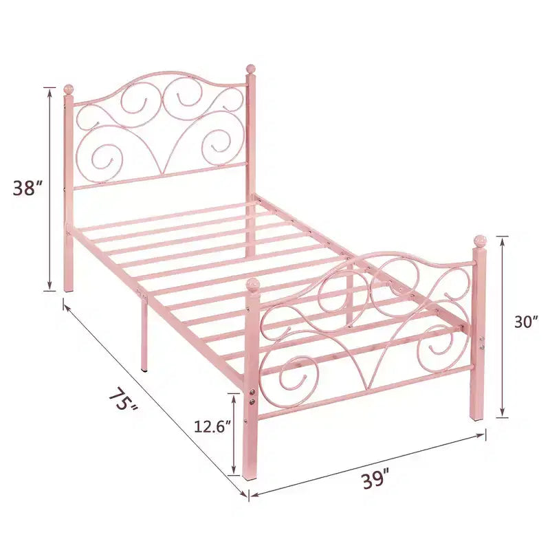 Cadre de lit en métal à volutes avec tête et pied de lit rembourrés, capacité de 317,5 kg
