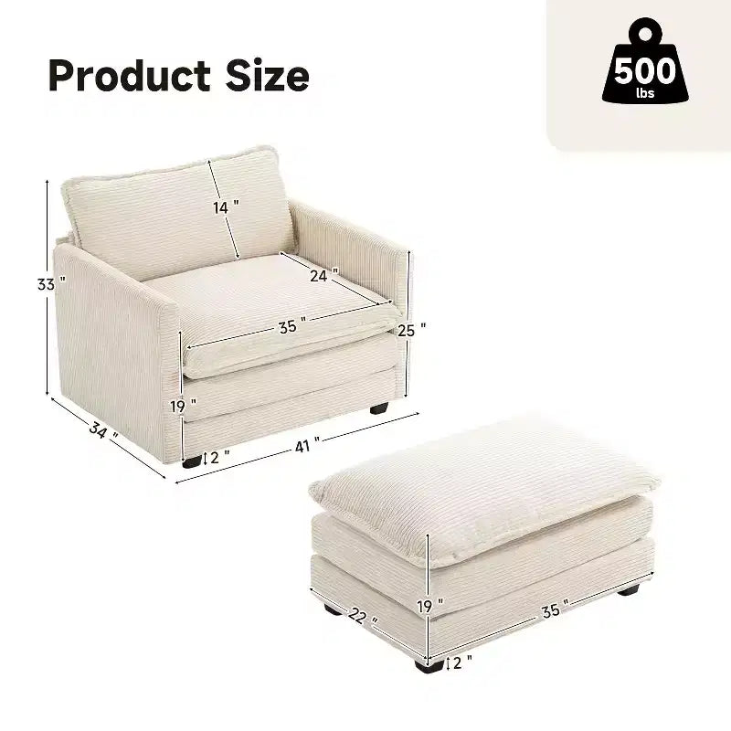 Fauteuil d'appoint moderne en velours côtelé avec pouf