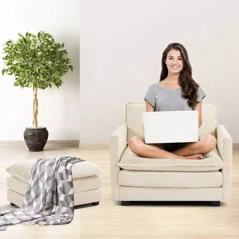 Fauteuil d'appoint moderne en velours côtelé avec pouf