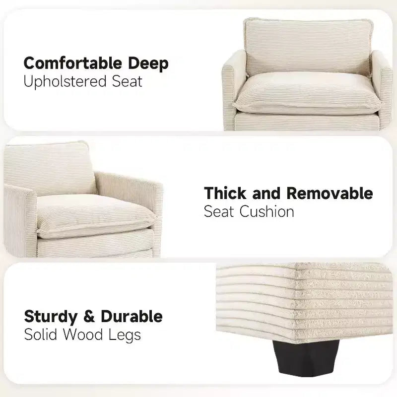 Fauteuil d'appoint moderne en velours côtelé avec pouf