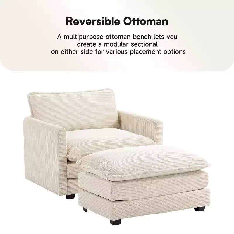 Fauteuil d'appoint moderne en velours côtelé avec pouf