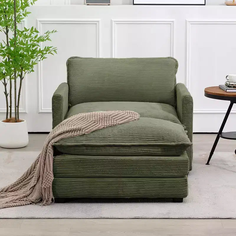 Fauteuil d'appoint moderne en velours côtelé avec pouf
