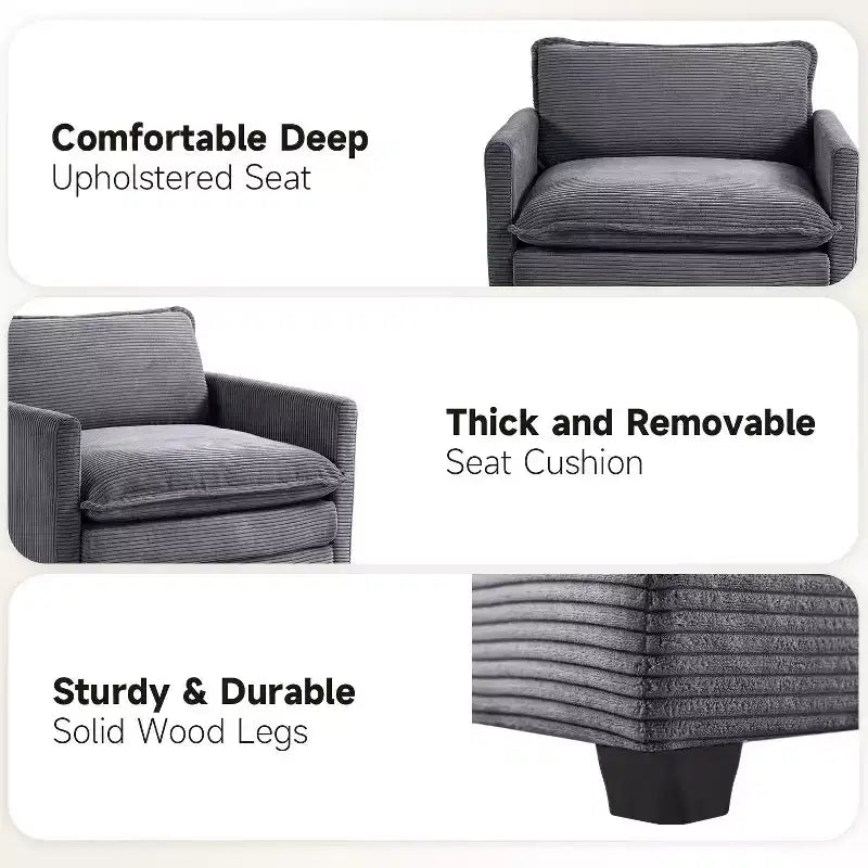 Fauteuil d'appoint moderne en velours côtelé avec pouf