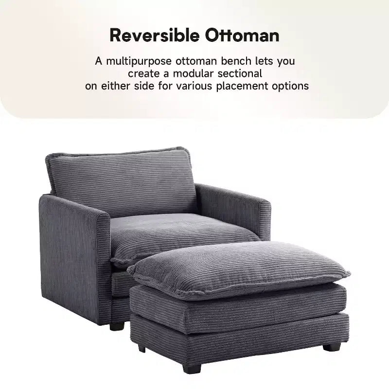 Fauteuil d'appoint moderne en velours côtelé avec pouf