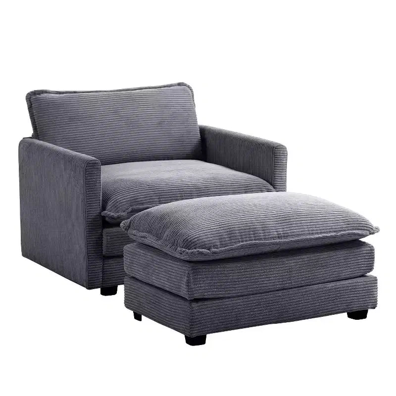 Fauteuil d'appoint moderne en velours côtelé avec pouf