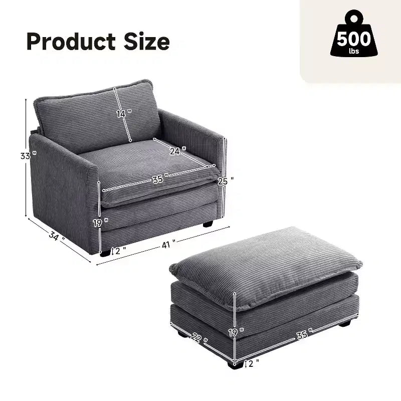 Fauteuil d'appoint moderne en velours côtelé avec pouf