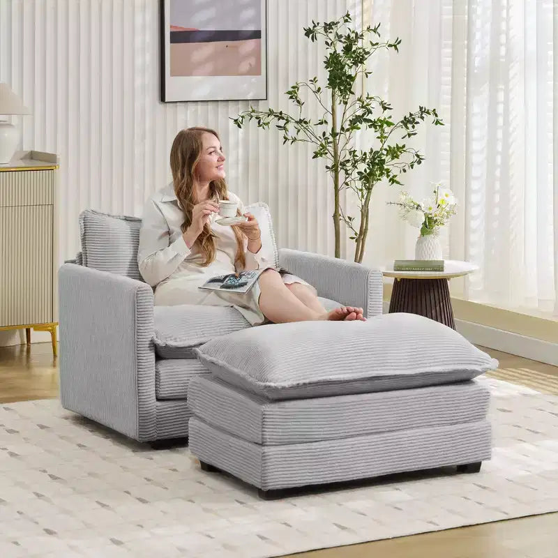 Fauteuil d'appoint moderne en velours côtelé avec pouf