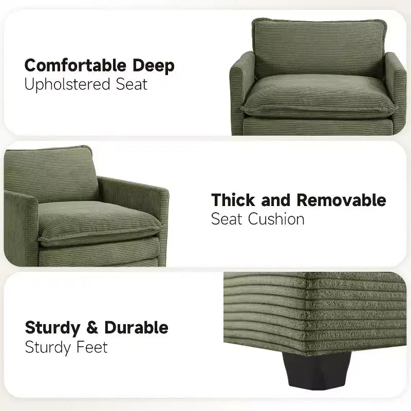 Modern Corduroy Fabric Upholstered Accent Chair with Ottoman