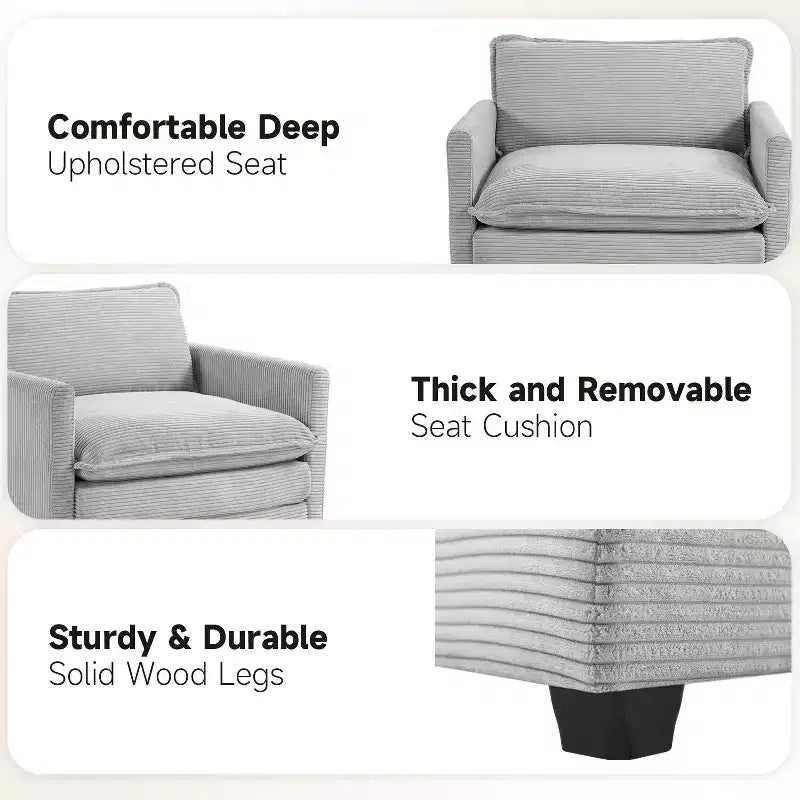 Fauteuil d'appoint moderne en velours côtelé avec pouf