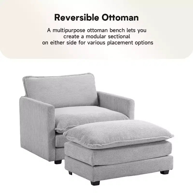 Fauteuil d'appoint moderne en velours côtelé avec pouf