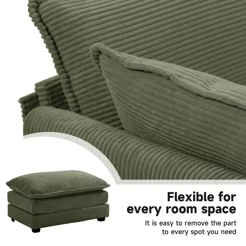 Modern Corduroy Fabric Upholstered Accent Chair with Ottoman