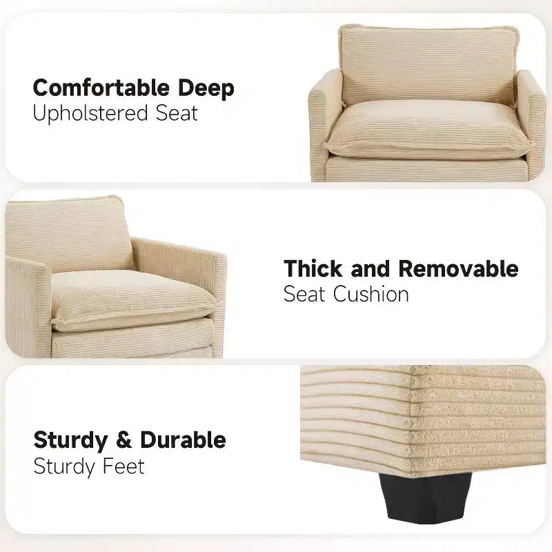 Fauteuil d'appoint moderne en velours côtelé avec pouf