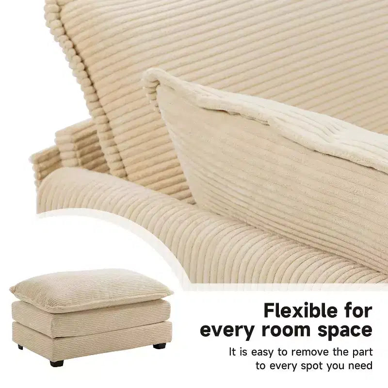 Fauteuil d'appoint moderne en velours côtelé avec pouf