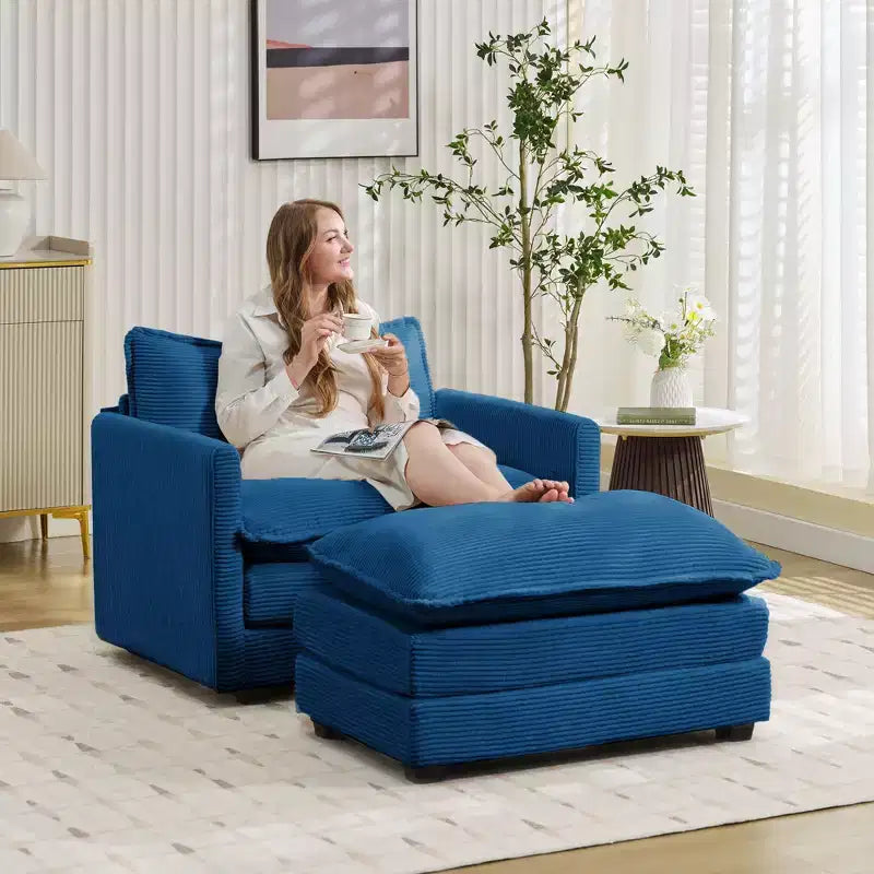 Fauteuil d'appoint moderne en velours côtelé avec pouf