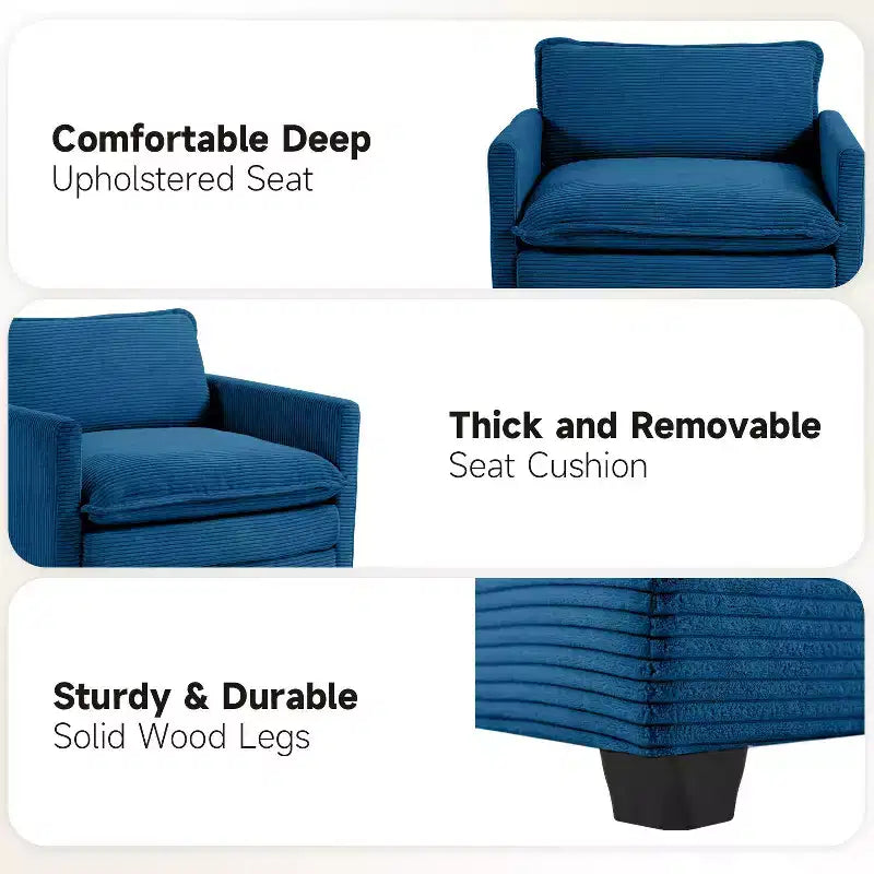 Fauteuil d'appoint moderne en velours côtelé avec pouf