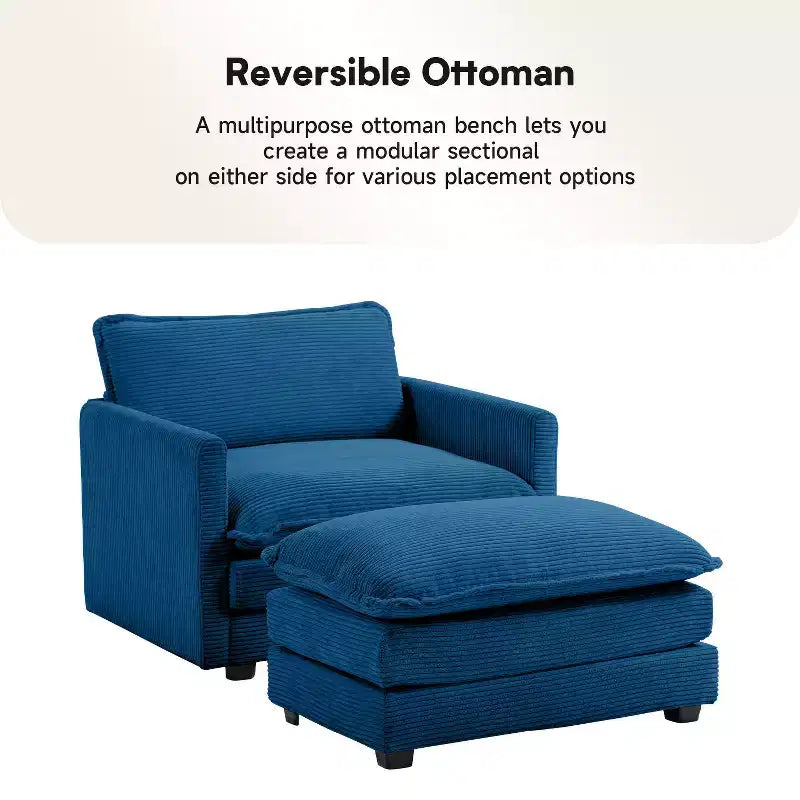Fauteuil d'appoint moderne en velours côtelé avec pouf