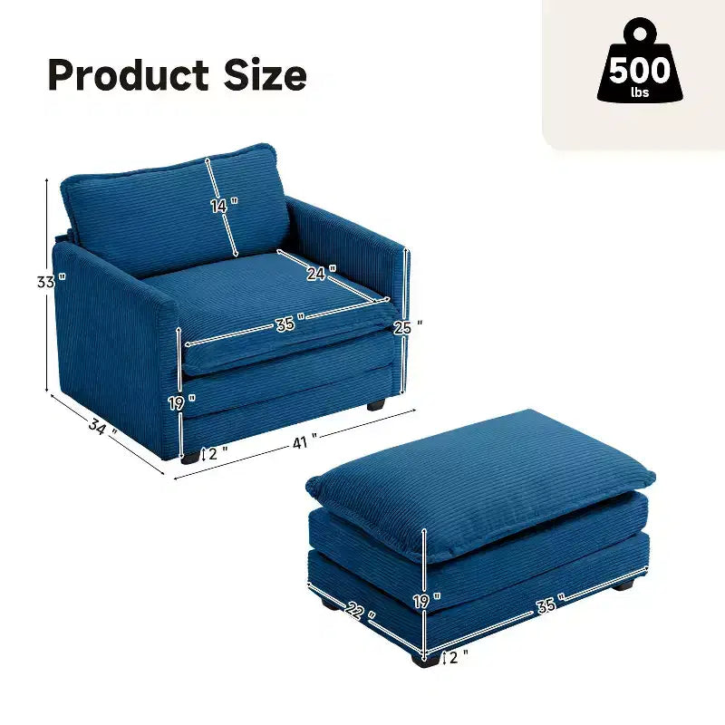 Fauteuil d'appoint moderne en velours côtelé avec pouf
