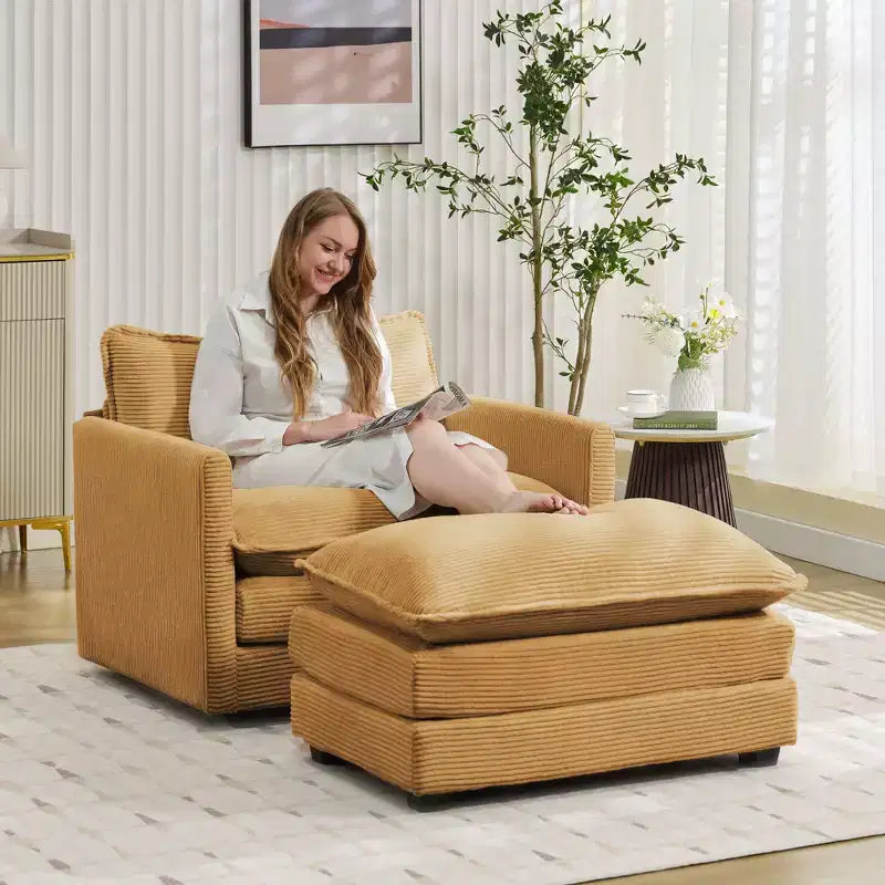 Fauteuil d'appoint moderne en velours côtelé avec pouf