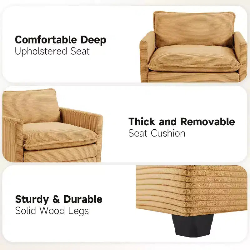 Fauteuil d'appoint moderne en velours côtelé avec pouf