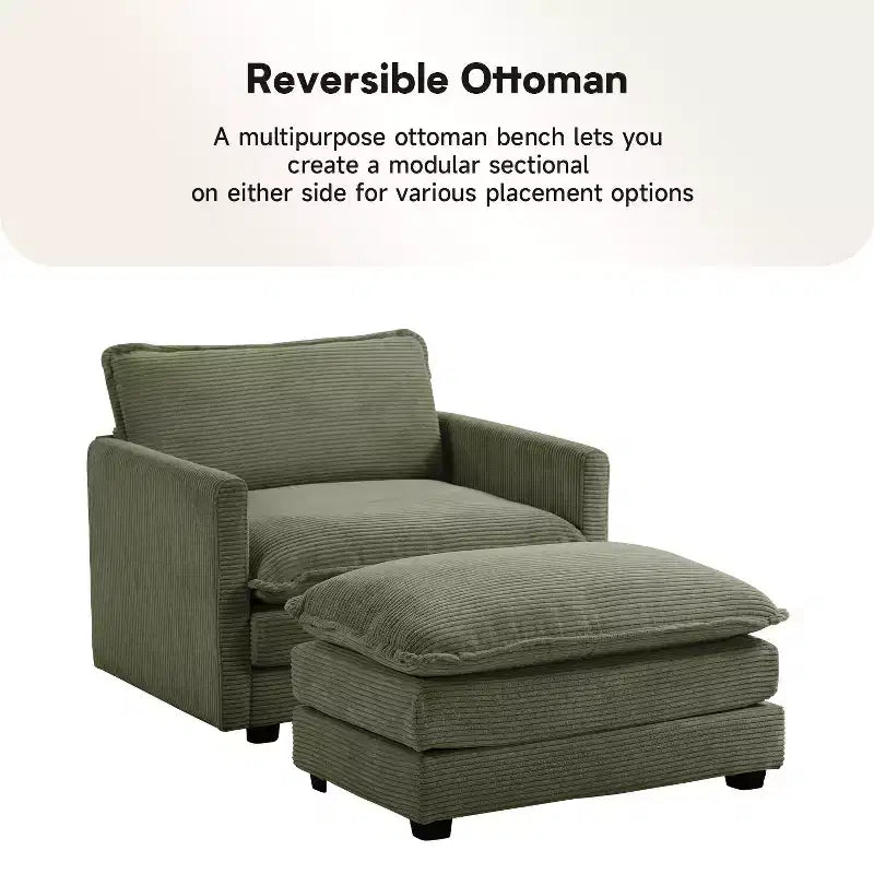 Fauteuil d'appoint moderne en velours côtelé avec pouf