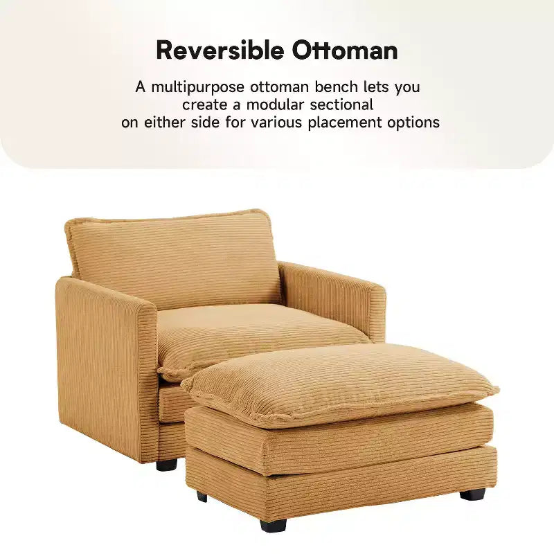 Fauteuil d'appoint moderne en velours côtelé avec pouf