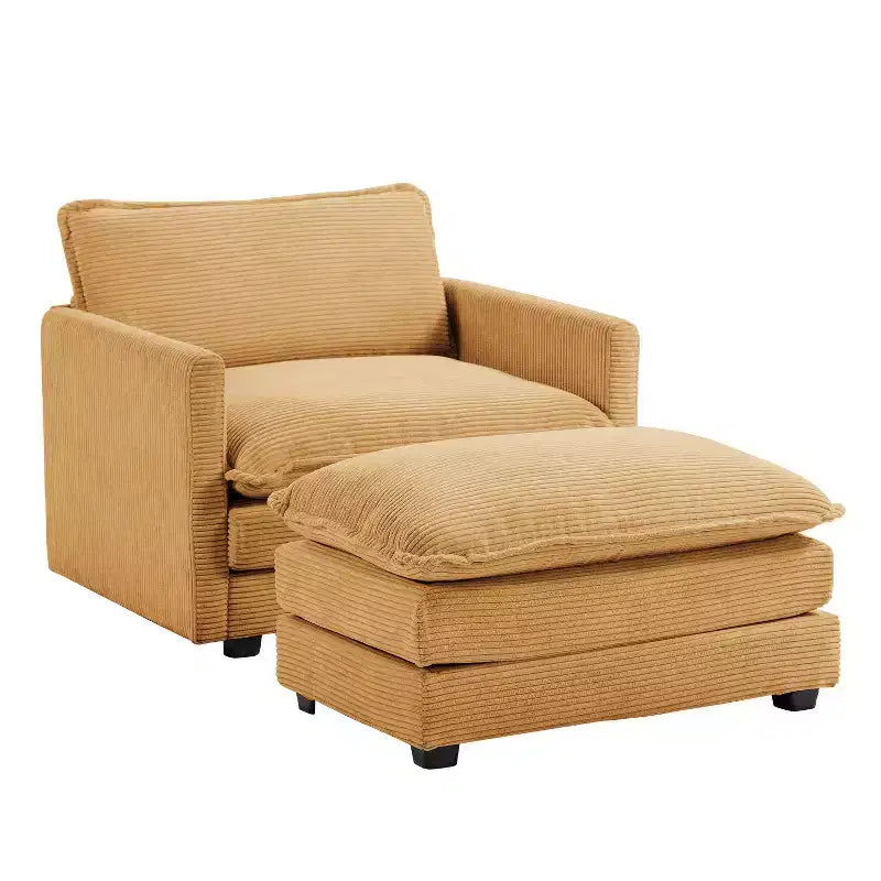 Fauteuil d'appoint moderne en velours côtelé avec pouf