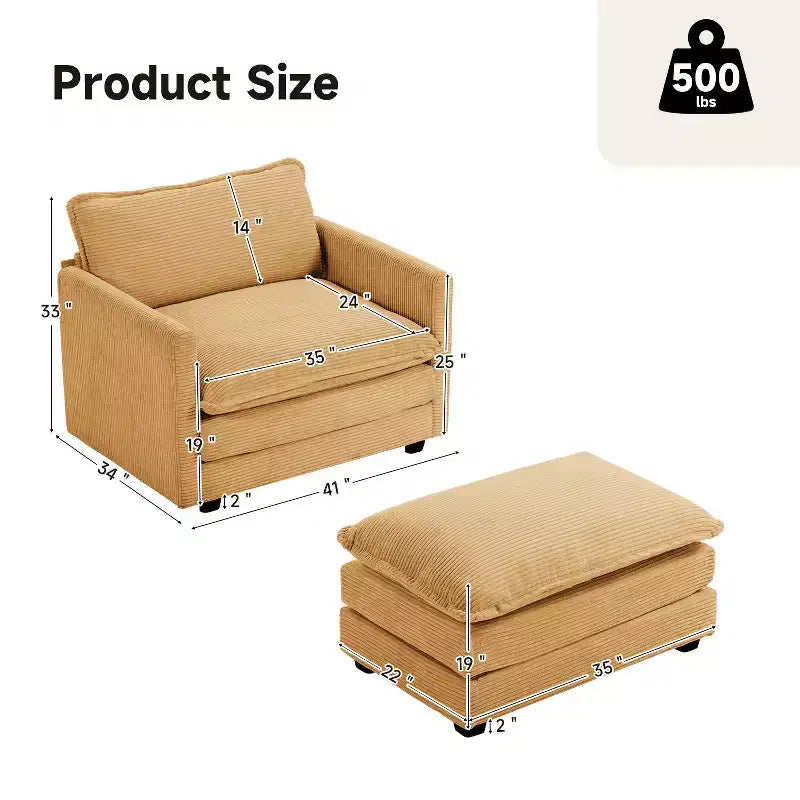 Fauteuil d'appoint moderne en velours côtelé avec pouf