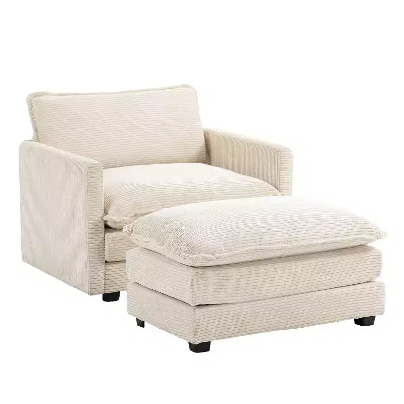 Fauteuil d'appoint moderne en velours côtelé avec pouf