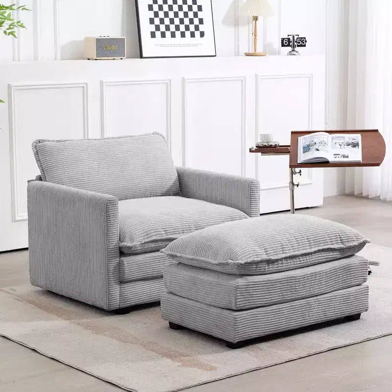 Modern Corduroy Fabric Upholstered Accent Chair with Ottoman