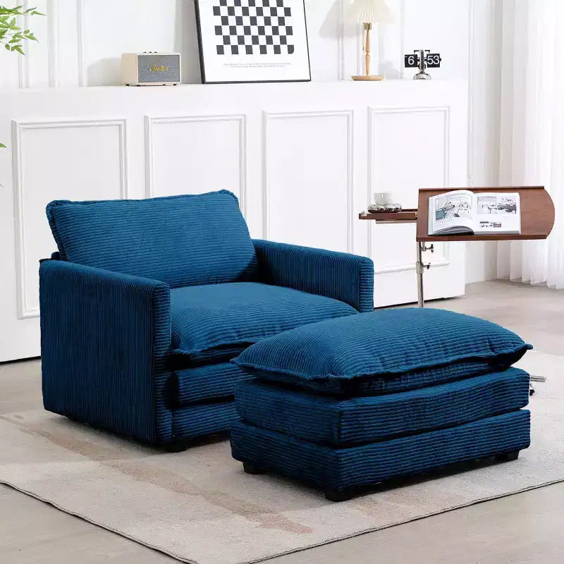 Modern Corduroy Fabric Upholstered Accent Chair with Ottoman
