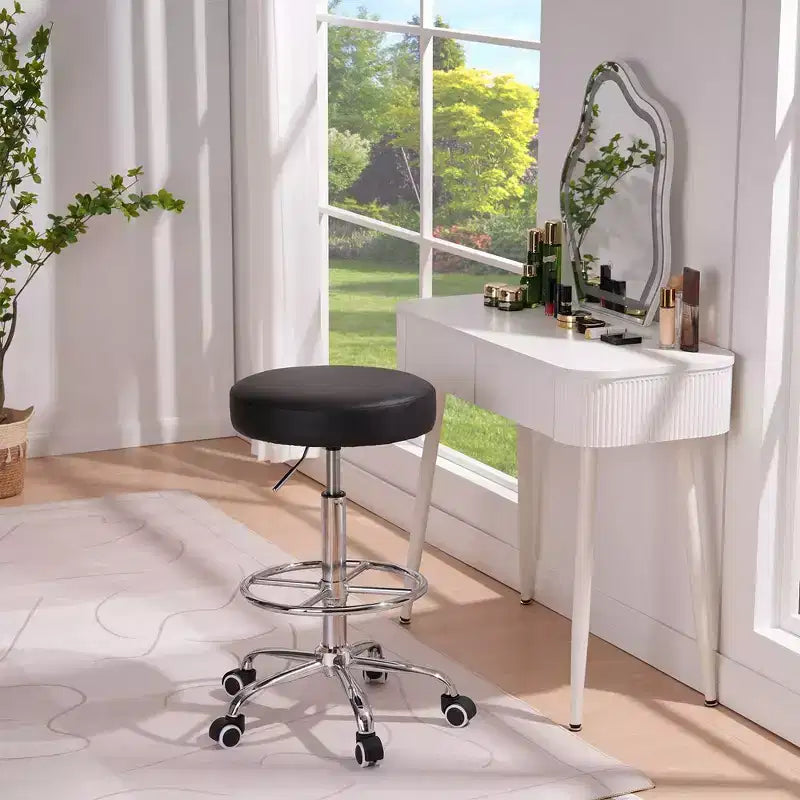 Tabouret roulant rond en similicuir PU, hauteur réglable de 71 à 92 cm, capacité de 150 kg