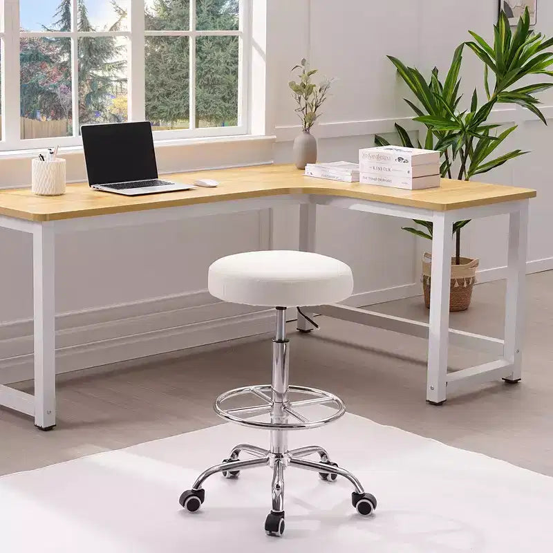 Tabouret roulant rond en similicuir PU, hauteur réglable de 71 à 92 cm, capacité de 150 kg