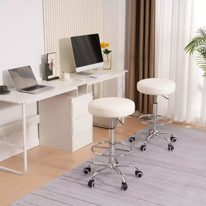 Tabouret roulant rond en similicuir PU, hauteur réglable de 71 à 92 cm, capacité de 150 kg
