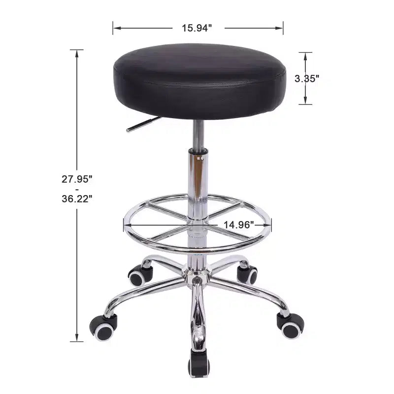 Round PU Leather Rolling Stool, Height Adjustable 27.95"-36.22", 330 lb Capacity