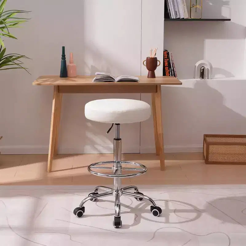 Tabouret roulant rond en similicuir PU, hauteur réglable de 71 à 92 cm, capacité de 150 kg