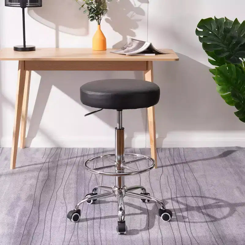 Tabouret roulant rond en similicuir PU, hauteur réglable de 71 à 92 cm, capacité de 150 kg