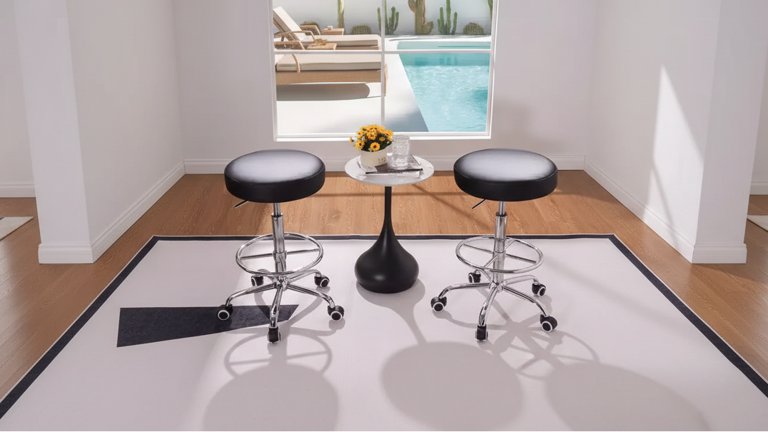 Round PU Leather Rolling Stool, Height Adjustable 27.95"-36.22", 330 lb Capacity