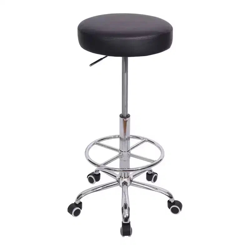 Tabouret roulant rond en similicuir PU, hauteur réglable de 71 à 92 cm, capacité de 150 kg