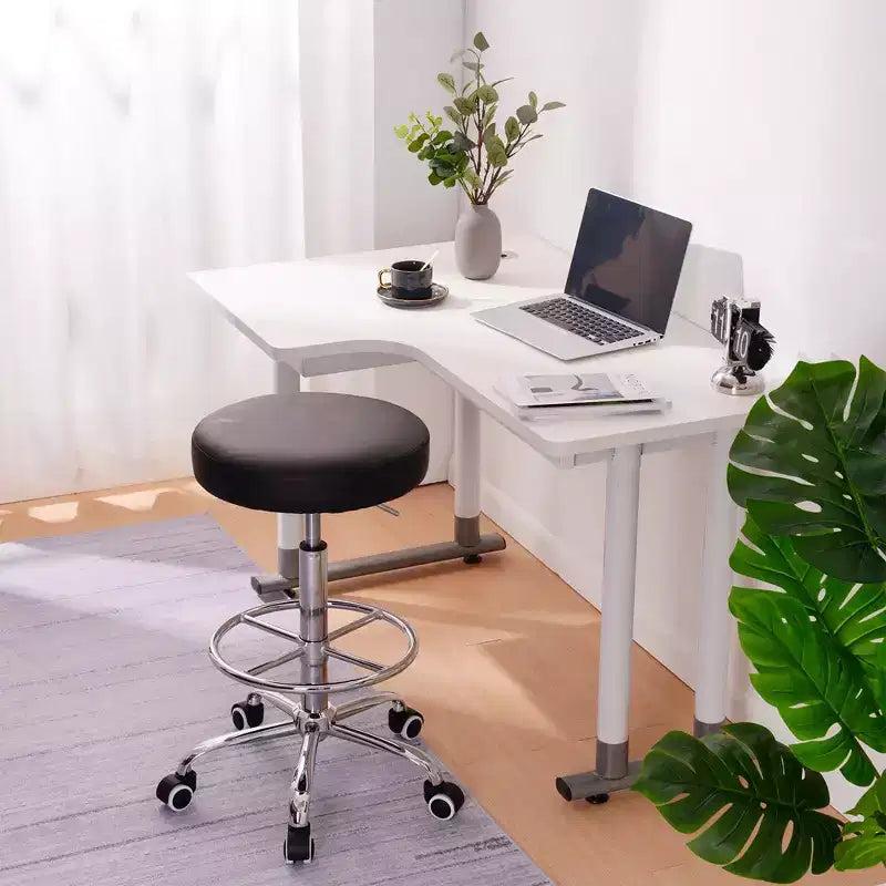 Tabouret roulant rond en similicuir PU, hauteur réglable de 71 à 92 cm, capacité de 150 kg