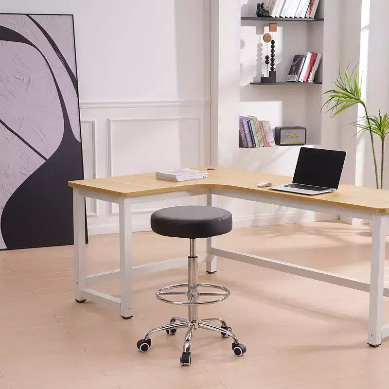Tabouret roulant rond en similicuir PU, hauteur réglable de 71 à 92 cm, capacité de 150 kg