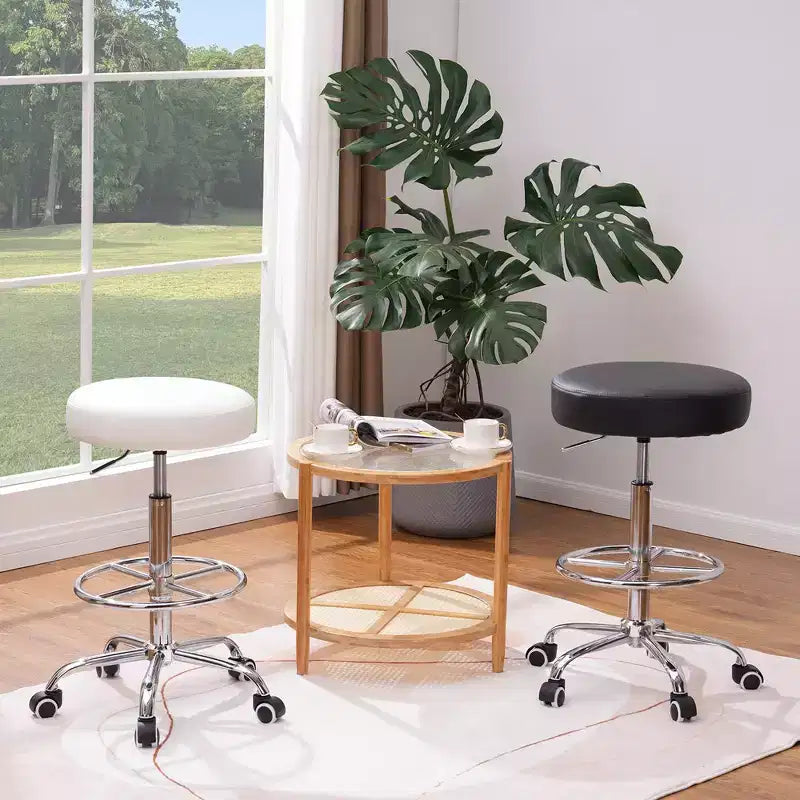 Tabouret roulant rond en similicuir PU, hauteur réglable de 71 à 92 cm, capacité de 150 kg