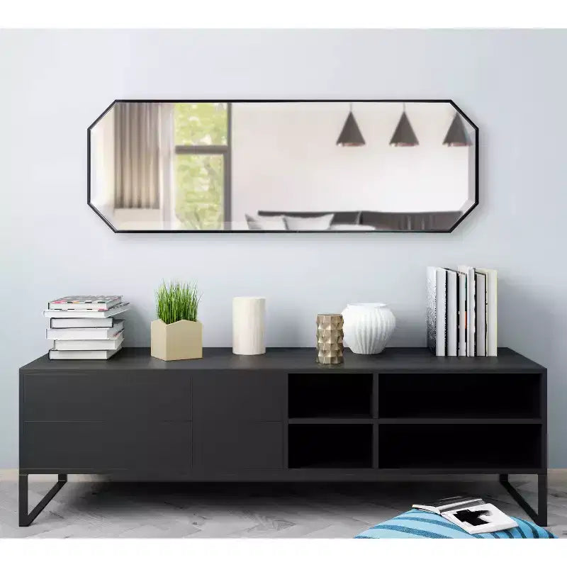 16" x 48" Full Length Wall Mirror, Octagon Shape, Beveled Glass, Framed