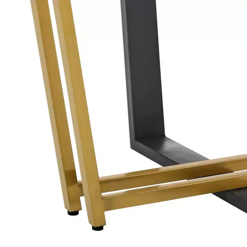 Table à manger ronde en verre de 122 cm, base tréteau en acier inoxydable brossé et fer forgé, 6 places