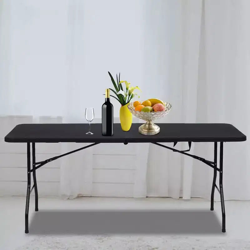 Table pliante portative de 1,8 m, pliable en deux, en plastique HDPE, pour 8 à 10 personnes, noire