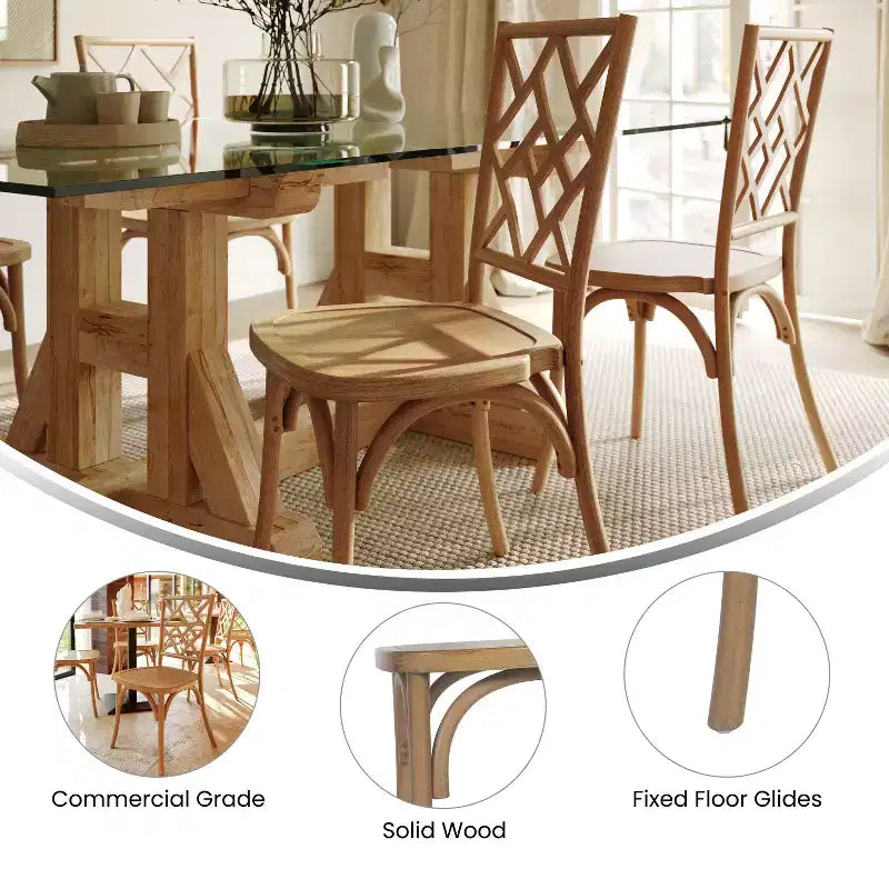 Chaise de salle à manger empilable en bois massif de qualité commerciale, dossier complexe, 158 kg, garantie de 5 ans